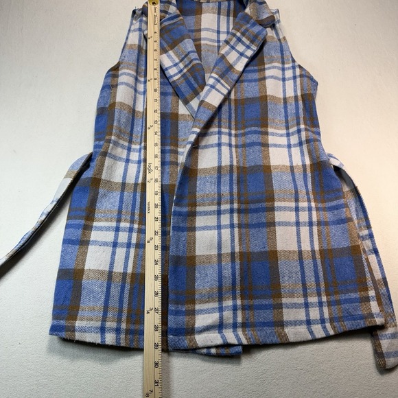 light blue flannel plaid long vest sleeveless coat - Picture 4 of 6
